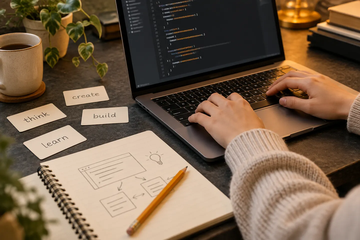 英単語カードとテキストコードを使う学習イメージ